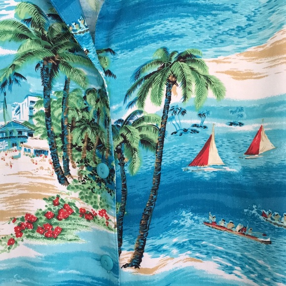 Modern Essentials Button Down Tropical Shirt 22W Blue Green Palm Short Sleeves - Picture 6 of 12